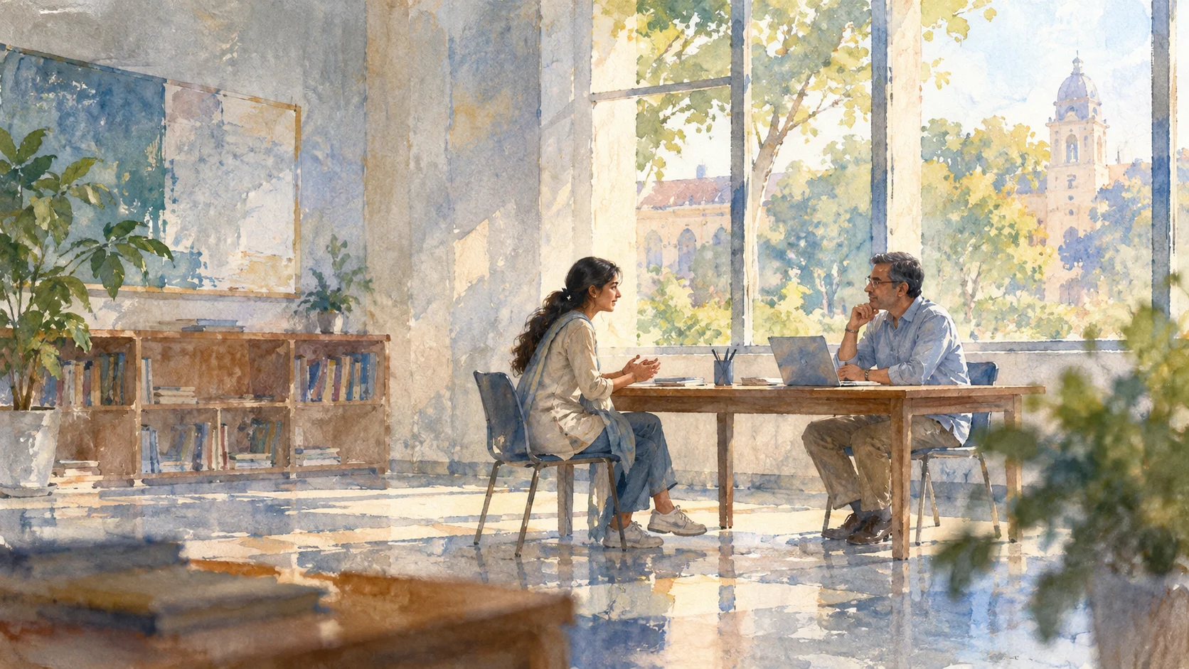 Student answering questions in a calm interview setting